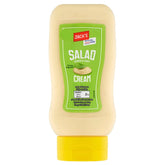 Jack's Salad Smooth & Tangy Cream, 420g: a plastic squeeze bottle with a green label and yellow cap, featuring branding and nutritional details. Made with free-range eggs for extra quality.